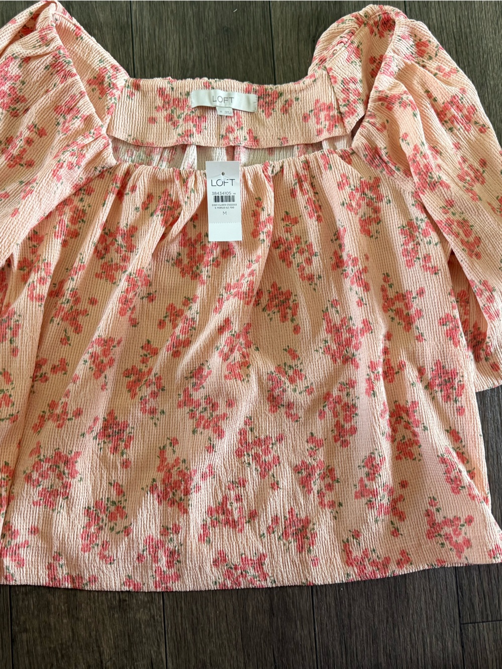 LOFT Peach-Pink Floral Smocked Blouse